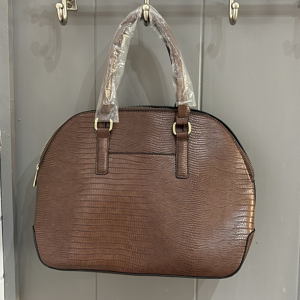 NWT LONDON FOG Caroline Lizard Satchel Brown - Picture 2 of 9